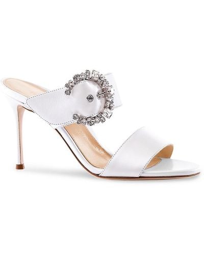 Marion Parke Lucia Embellished Stiletto Heel Leather Sandals - White
