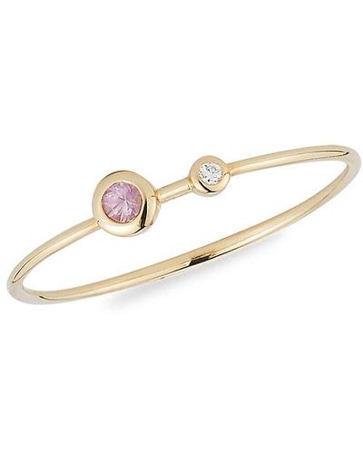 Nephora 14K, Sapphire & Diamond Bezel Ring - Pink