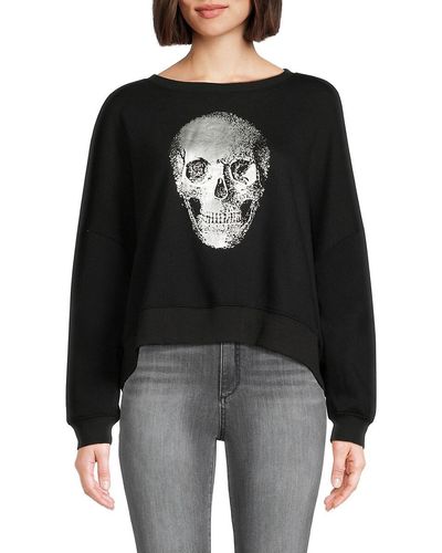 Chaser Brand Skull Graphic Crop Sweater - Black