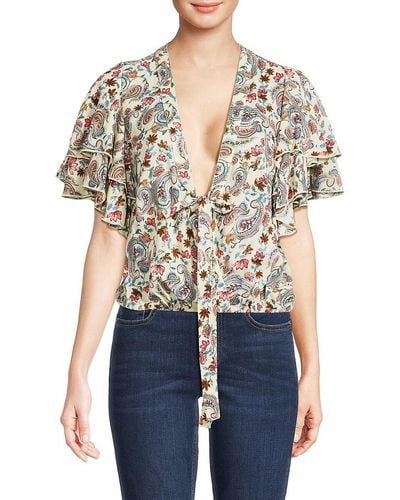 Free People Cal Me Later Paisley Tie Bodysuit - White
