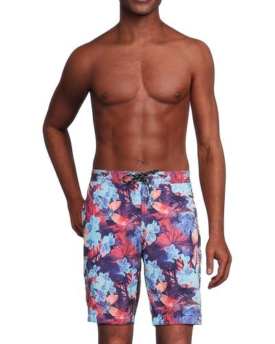 Tommy Bahama 'Baja Techno Floral Drawstring Swim Shorts - Red