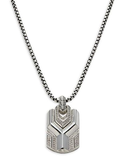 John Hardy Sterling Silver & Diamond Asli Classic Chain Dog Tag Necklace - Metallic
