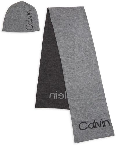 Calvin Klein 2-piece Logo Beanie & Scarf Set - Gray