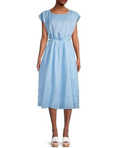 Rebecca Taylor Cutout Silk Ramie Midi Dress - Blue