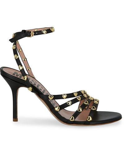 Moschino Heart Stud Leather Sandals - Black