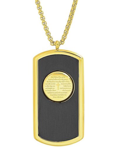 Anthony Jacobs 18K Goldplated Two Tone Stainless Steel Prayer Dog Tag - Yellow