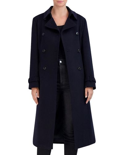 Cole Haan Signature Slick Wool Blend Trench Coat - Blue