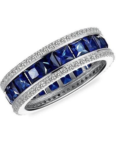 Lafonn Classic Platinum Bonded Sterling Silver, Simulated Diamonds & Lab Grown Sapphire Princess Ring - Blue