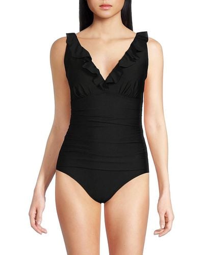 DKNY Ruffled One Piece Swimsuit - Black