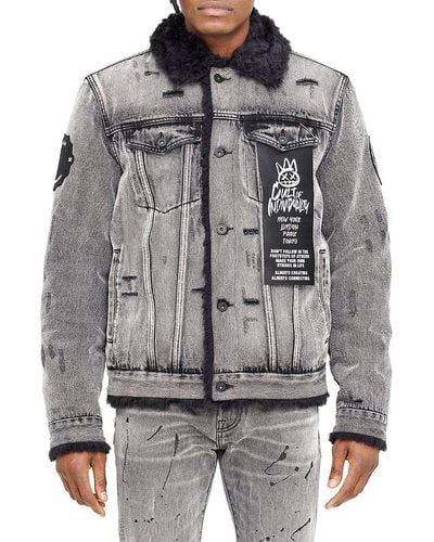 Winter Men's Warm Casual Coat Lapel Jacket Denim Fur Collar Fleece Lined  Jackets | eBay