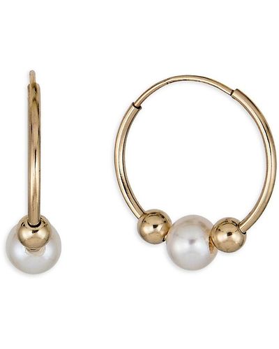 Belpearl 14k Yellow Gold & 4mm Round Cultured Pearl Hoop Earrings - Metallic