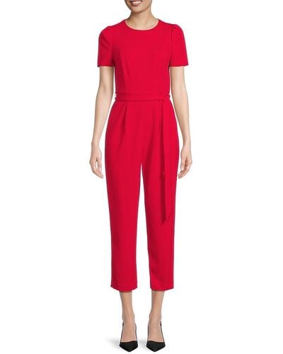 Calvin Klein Belted Cropped Jumpsuit - Red