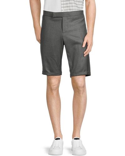 Thom Browne Check Frayed Wool Shorts in Grey for Men