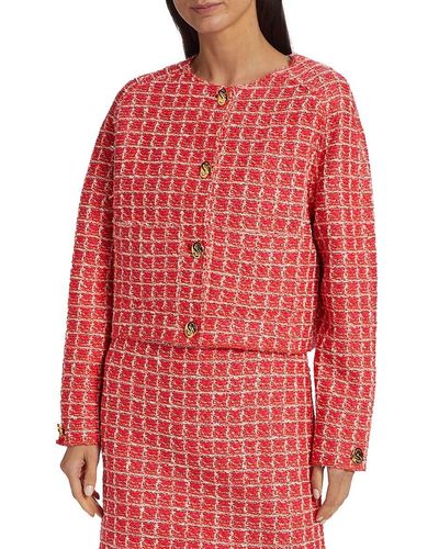 St. John Windowpane Tweed Jacket - Red