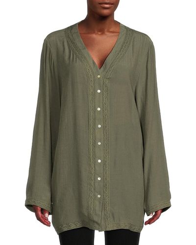Nanette Lepore Lace Trim Tunic Shirt - Green