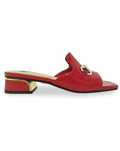 Lady Couture Expo Croc-Embossed Block Heel Sandals - Red