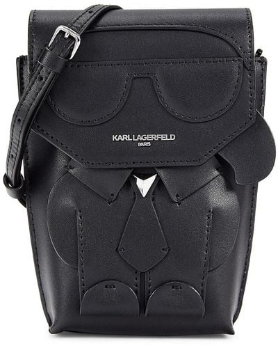 Karl Lagerfeld Ikons Leather Crossbody Bag - Black