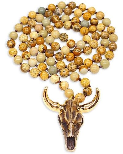Eye Candy LA Owen Goldtone & Agate Bull Pendant Beaded Necklace - Metallic