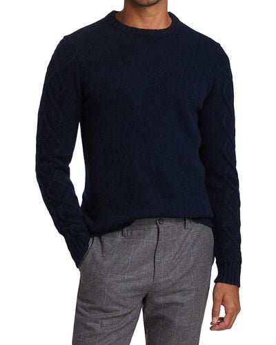 Saks Fifth Avenue Collection Braided Sleeve Cashmere Crewneck - Blue
