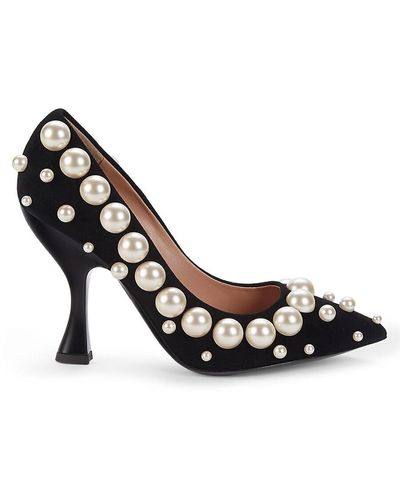 Moschino ! Faux Pearl-embellished Leather Pumps - Black