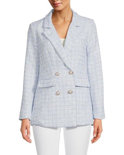 Wdny Double Breasted Wool Blend Blazer - White