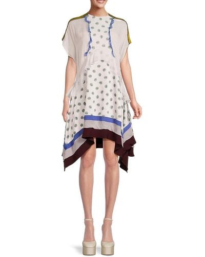 Valentino Print Ruffle Overlay Knee Dress - White