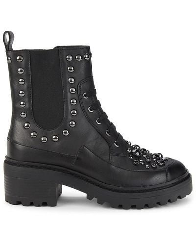 Karl Lagerfeld Breck Studded Leather Combat Boots - Black