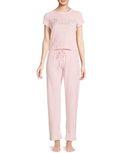 $58 Juicy Couture Womens Soft Velvet Pink Bling Logo 2pc Pajama