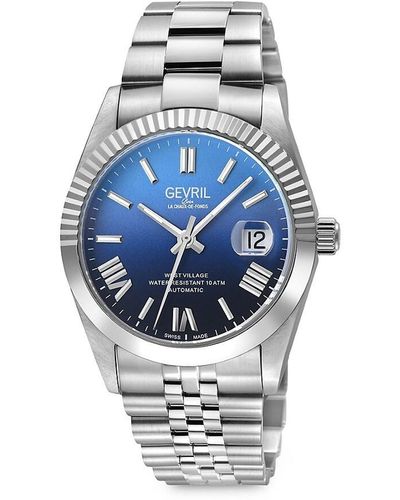 Gevril West Village Fusion Elite 40mm Stainless Steel Bracelet Automatic Watch - Blue