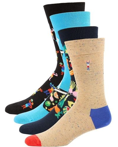 Happy Socks 4-Pack Healthy Lifestyle Assorted Crew Socks Gift Set - Blue