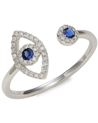 Effy 14k White Gold, Sapphire & Diamond Evil Eye Ring - Blue