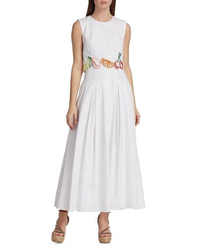 Lela Rose Fruit Embroidered Maxi Dress - White