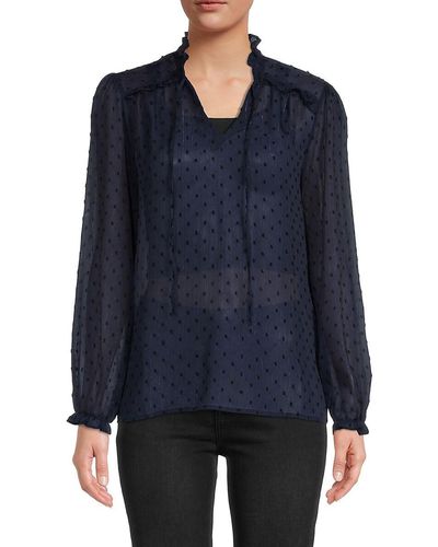 Saks Fifth Avenue Saks Fifth Avenue Swiss Dot Ruffle Blouse - Blue