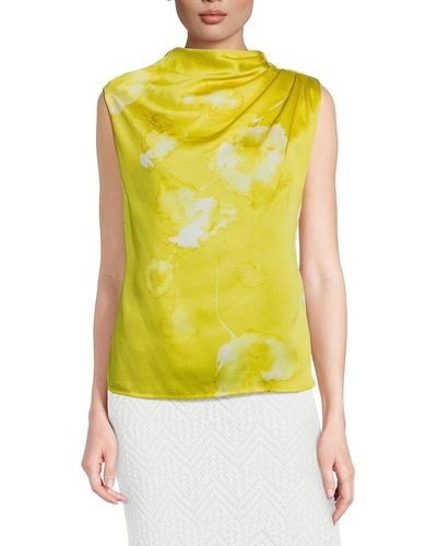 Donna Karan Tie Dye Satin Top - Yellow