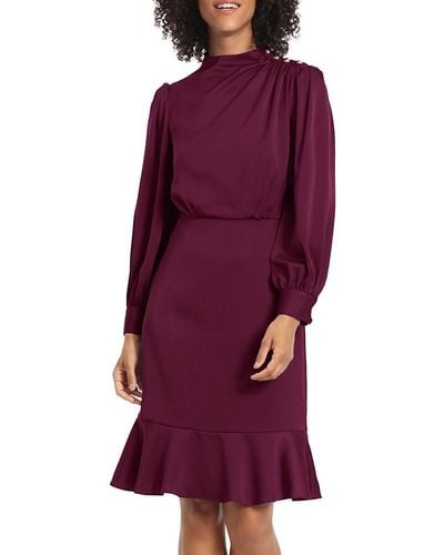 Maggy London Long Sleeve Flutter Hem Dress - Purple