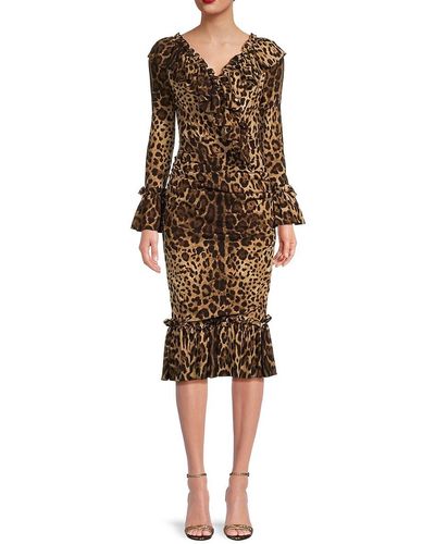 Dolce & Gabbana Leopard Print Silk Blend Sheath Dress - Natural