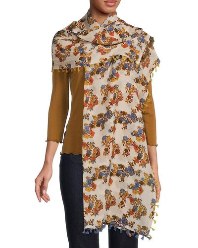 Saachi Floral Wool Tassel Scarf - Multicolour