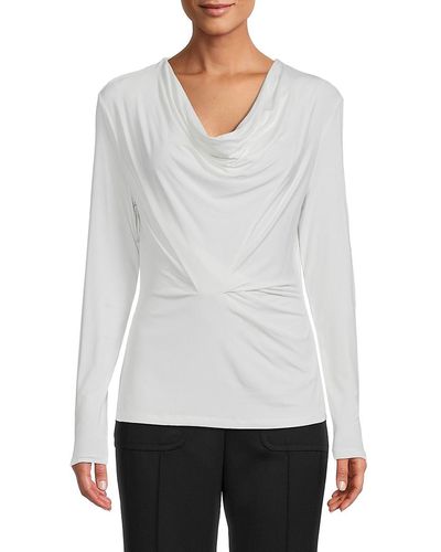 Donna Karan Draped Front Jersey Top - White