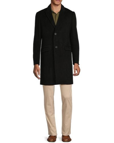 Saks Fifth Avenue Peak Lapel Wool Blend Top Coat - Black