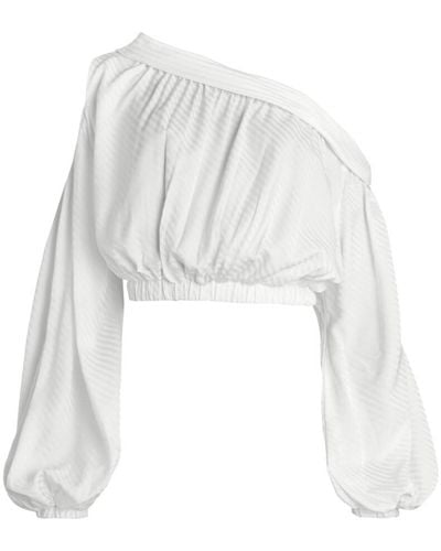 Silvia Tcherassi Striped One-shoulder Puff-sleeve Blouse - White