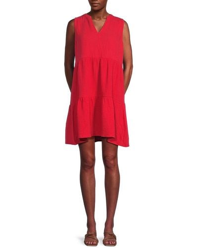 Saks Fifth Avenue Gauze Split V-neck Mini Dress - Red