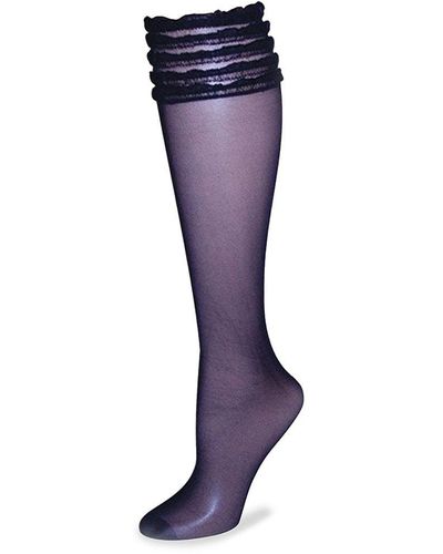 Memoi Rufficious Sheer Ruffle Knee High Stockings - Purple