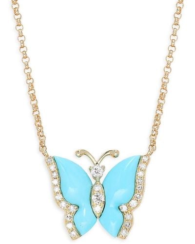 Effy 14K, & Diamond Butterfly Pendant Necklace - Blue