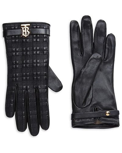 Burberry Textured Leather Gloves - Black