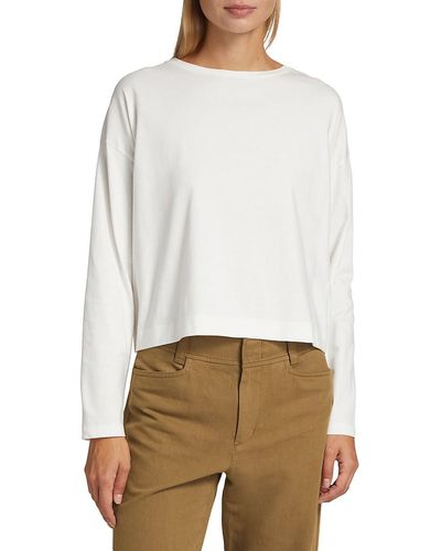 Vince Cropped Long Sleeve T Shirt - White