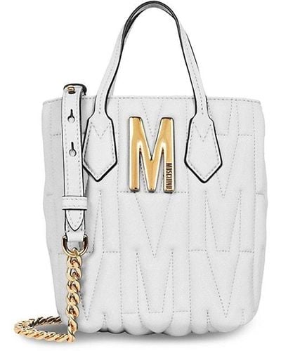 Moschino Quilted Monogram Leather Shoulder Bag - White