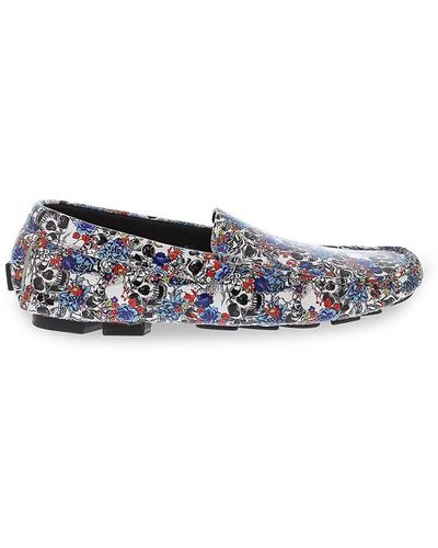 Robert Graham Anchor Floral Skull Leather Driving Loafers - Blue