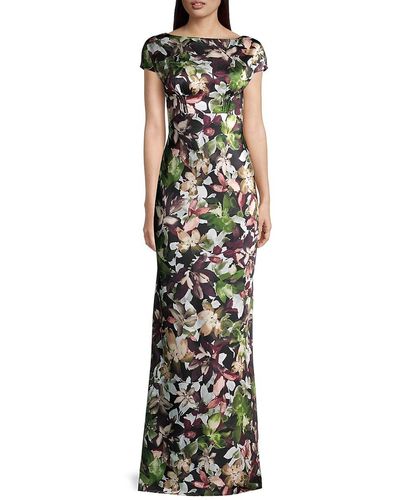 Kay Unger Printed Mikado Jules Column Gown - White