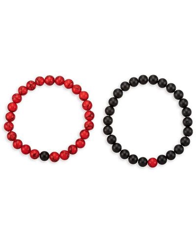 Eye Candy LA Noac 2-Piece & Agate Stretch Bracelet Set - Red