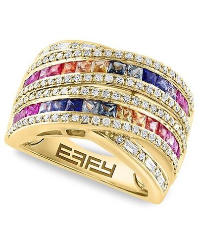 Effy 14k Yellow Gold, Diamond & Multi Sapphire Ring - Metallic